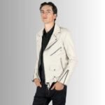 Slim Fit Men's White Leather Biker Jacket