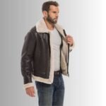 Men's Leather Jacket with Shearling Collar