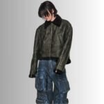 Warm Leather Bomber Jacket in Camouflage