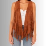 Trendy fringe vest in leather for women