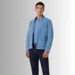blue suede bomber jacket for men