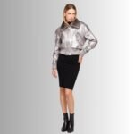 Elegant Grey Leather Jacket Women