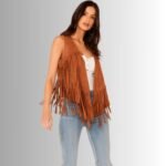 Handmade women's fringe leather vest