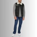 Men's leather puffer vest