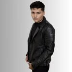 Vintage Black Leather Biker Jacket for Men