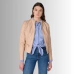 Beige Leather Outerwear for Women