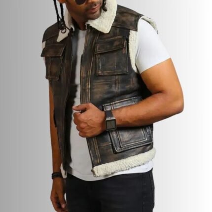 Handmade distressed leather vest USA