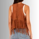 Boho leather vest with fringe
