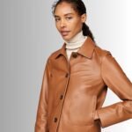 Women's brown leather jacket blazer