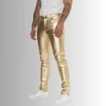 Designer Gold Leather Pants Outfit